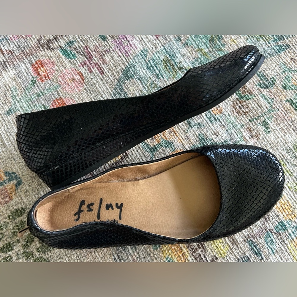 French Sole FS/NY Leather Zeppa Shoe, Black Snake